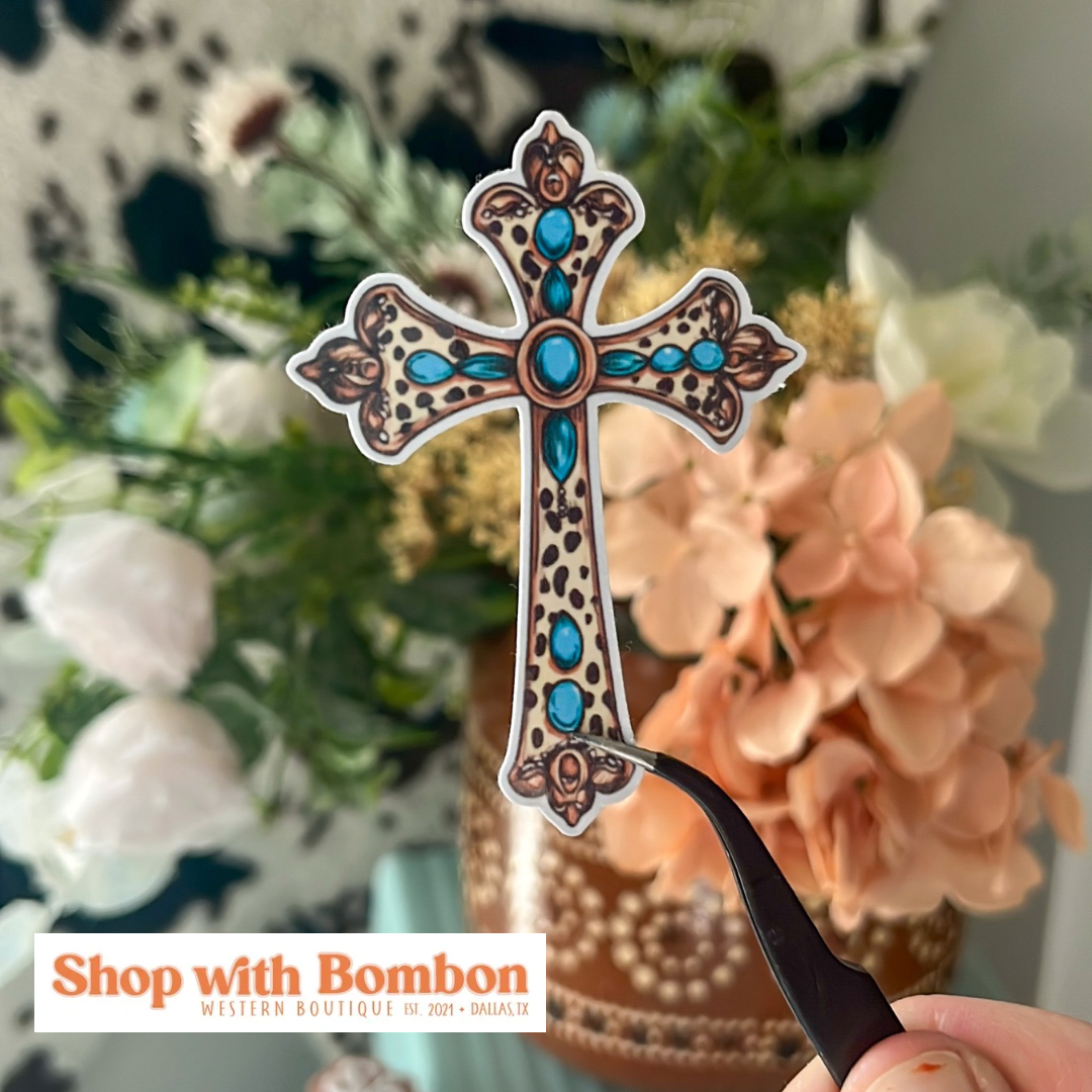 Leopard turquoise Cross Sticker
