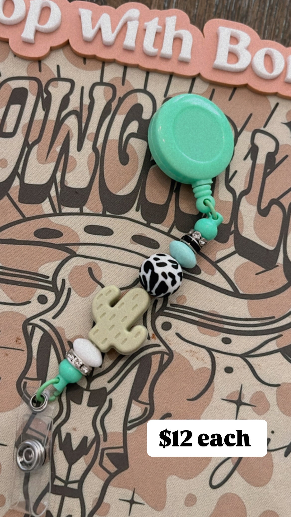 Cactus Beaded badge Holder