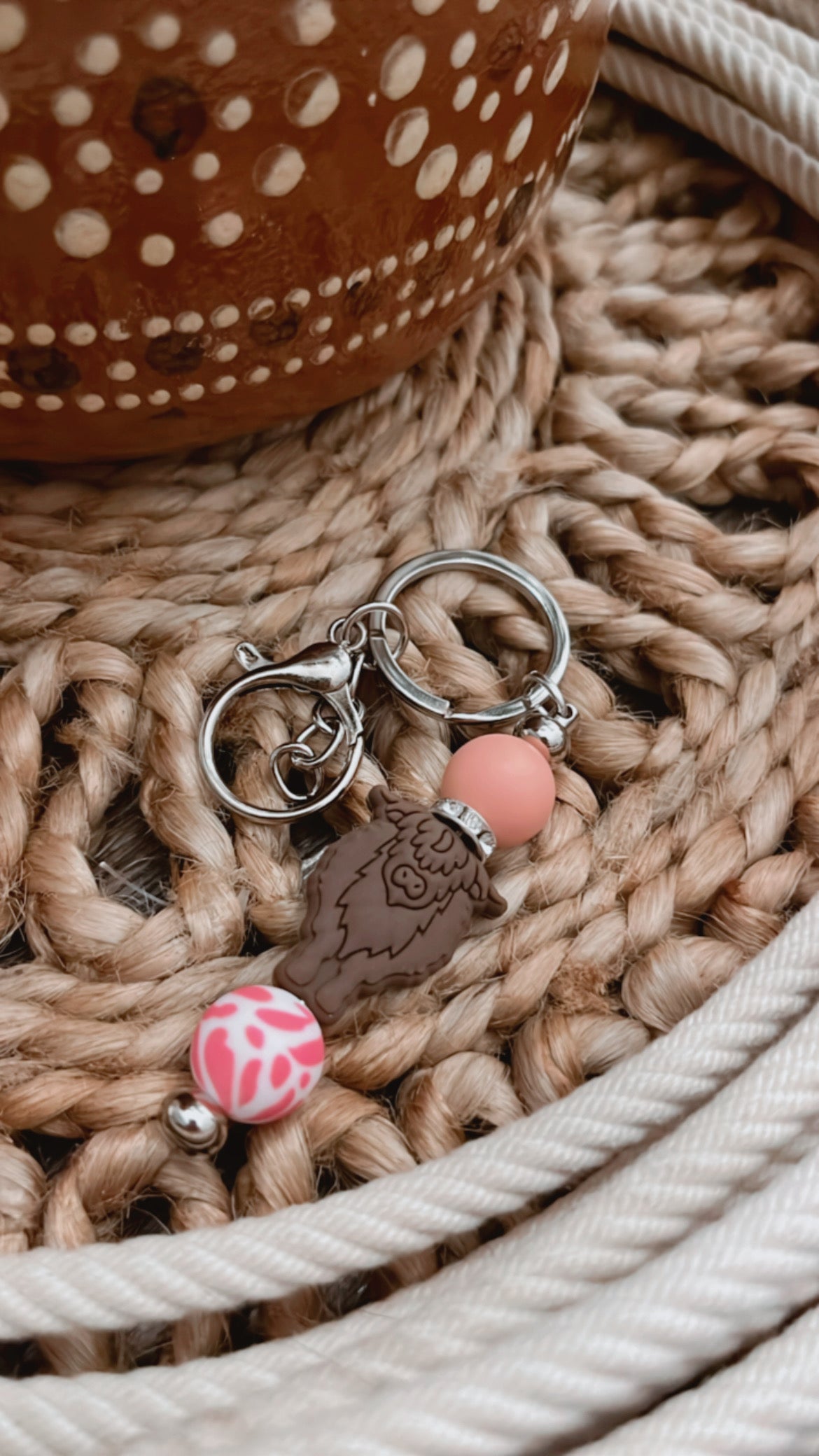 Pink Highland Beaded Key Chain