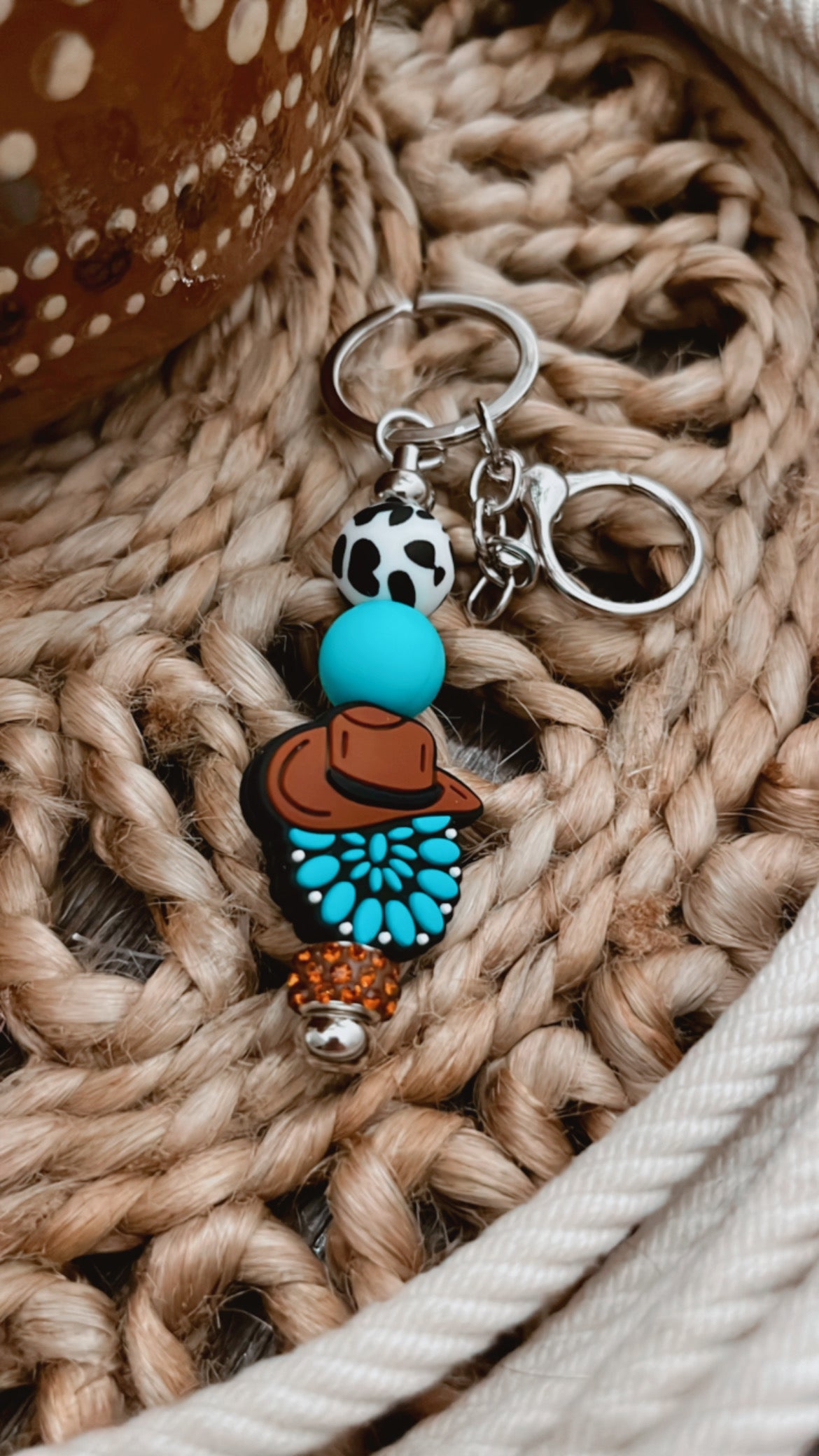 Turquoise hat Beaded Key Chain