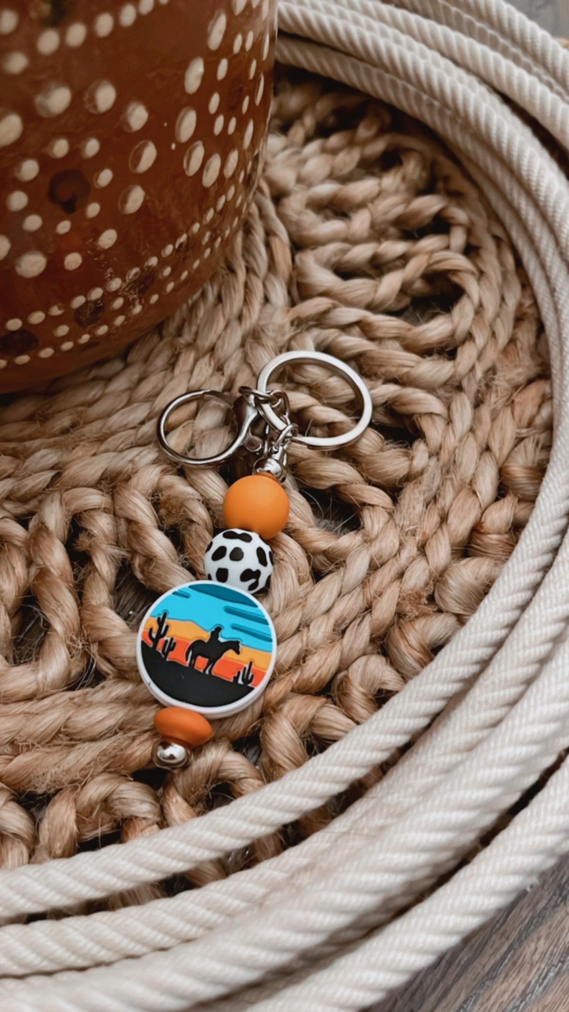 Sunset Cowboy Beaded Key Chain