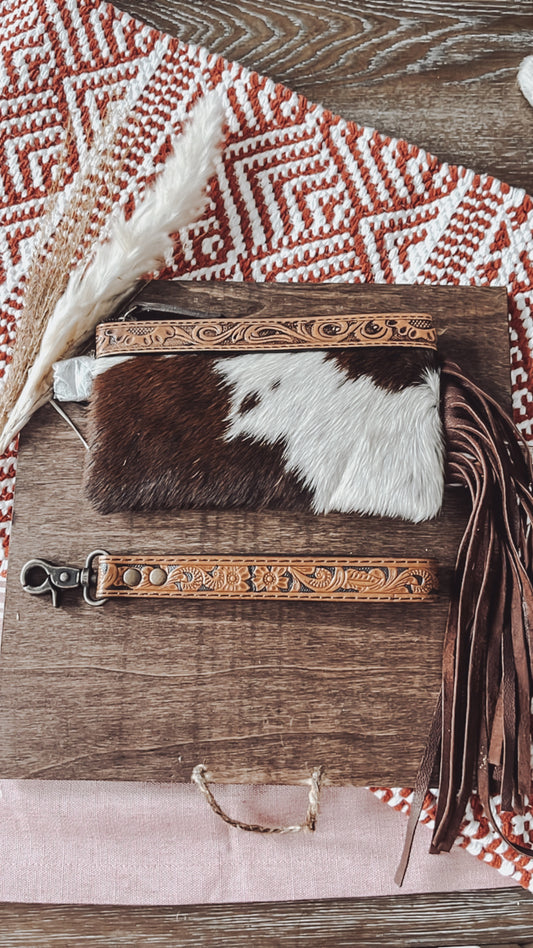 Fringe Authentic Cowhide Wristlet