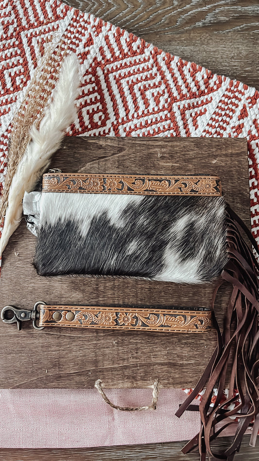 Fringe Authentic Cowhide Wristlet