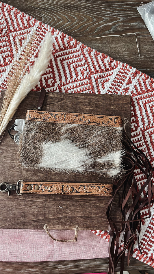 Fringe Authentic Cowhide Wristlet