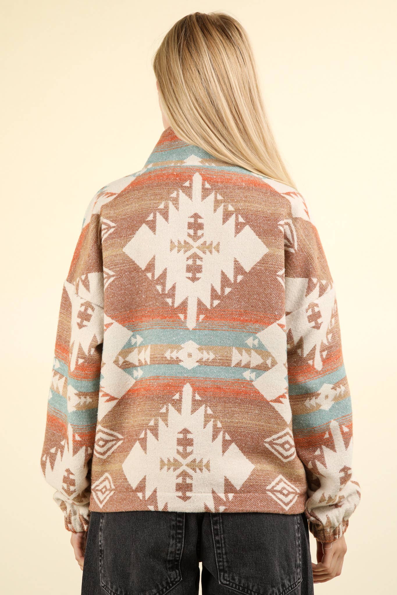 Plus Aztec Printed Henley Woven Pullover Top