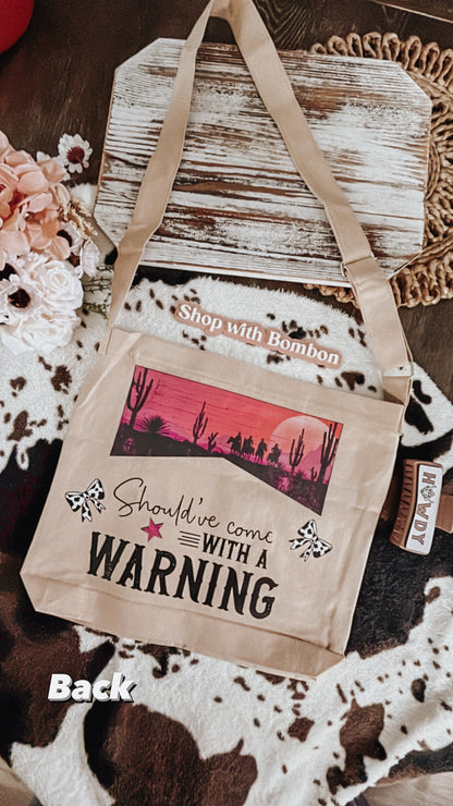 Rebel Cowgirl cross body canvas tote bag