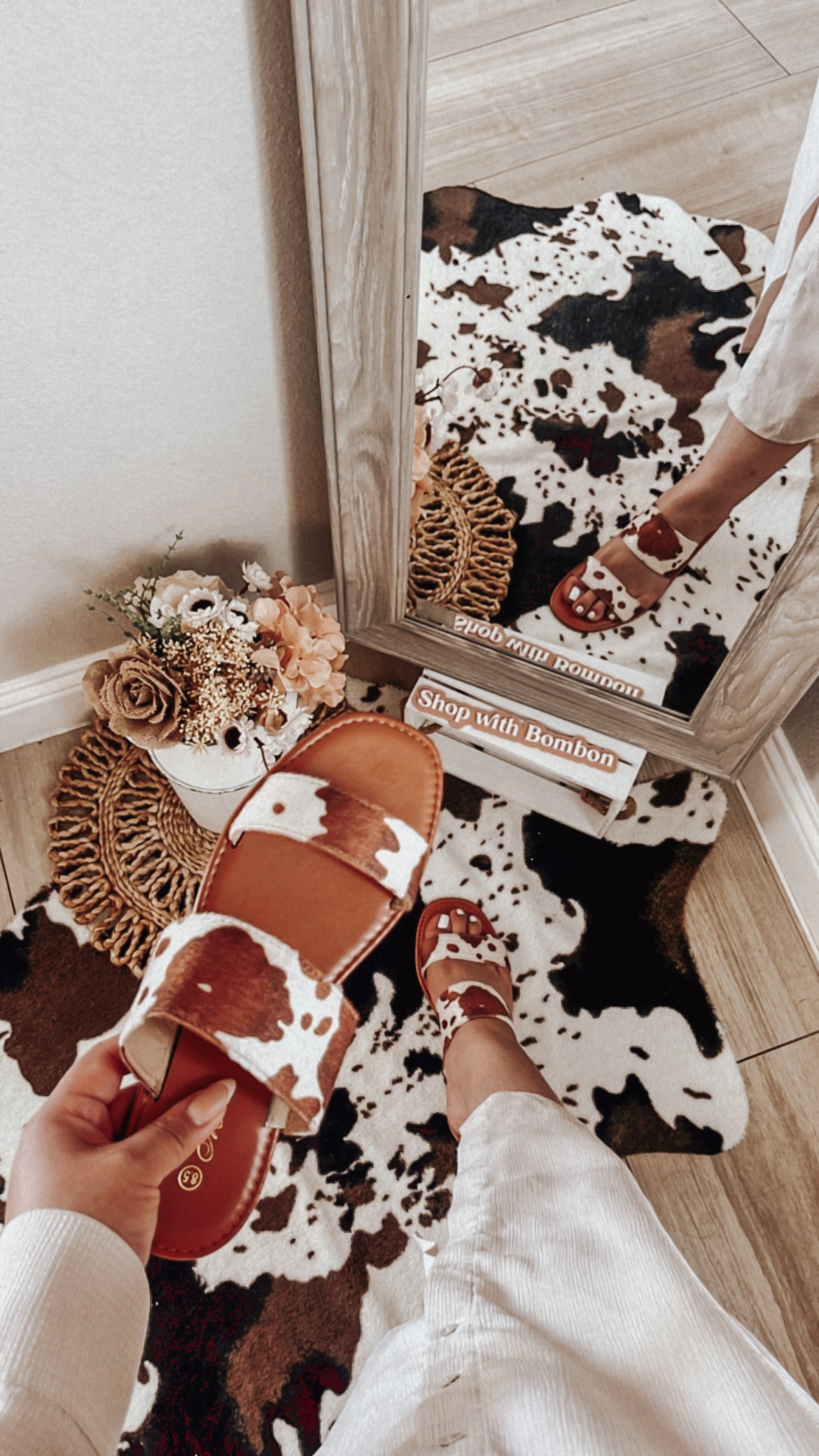 Faux Cowhide chanclas