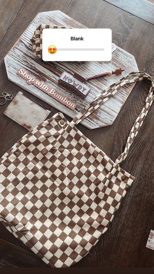 Brown checkered tote bag