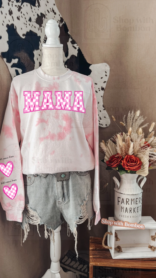 Pink  Checkered Mama Crew Neck