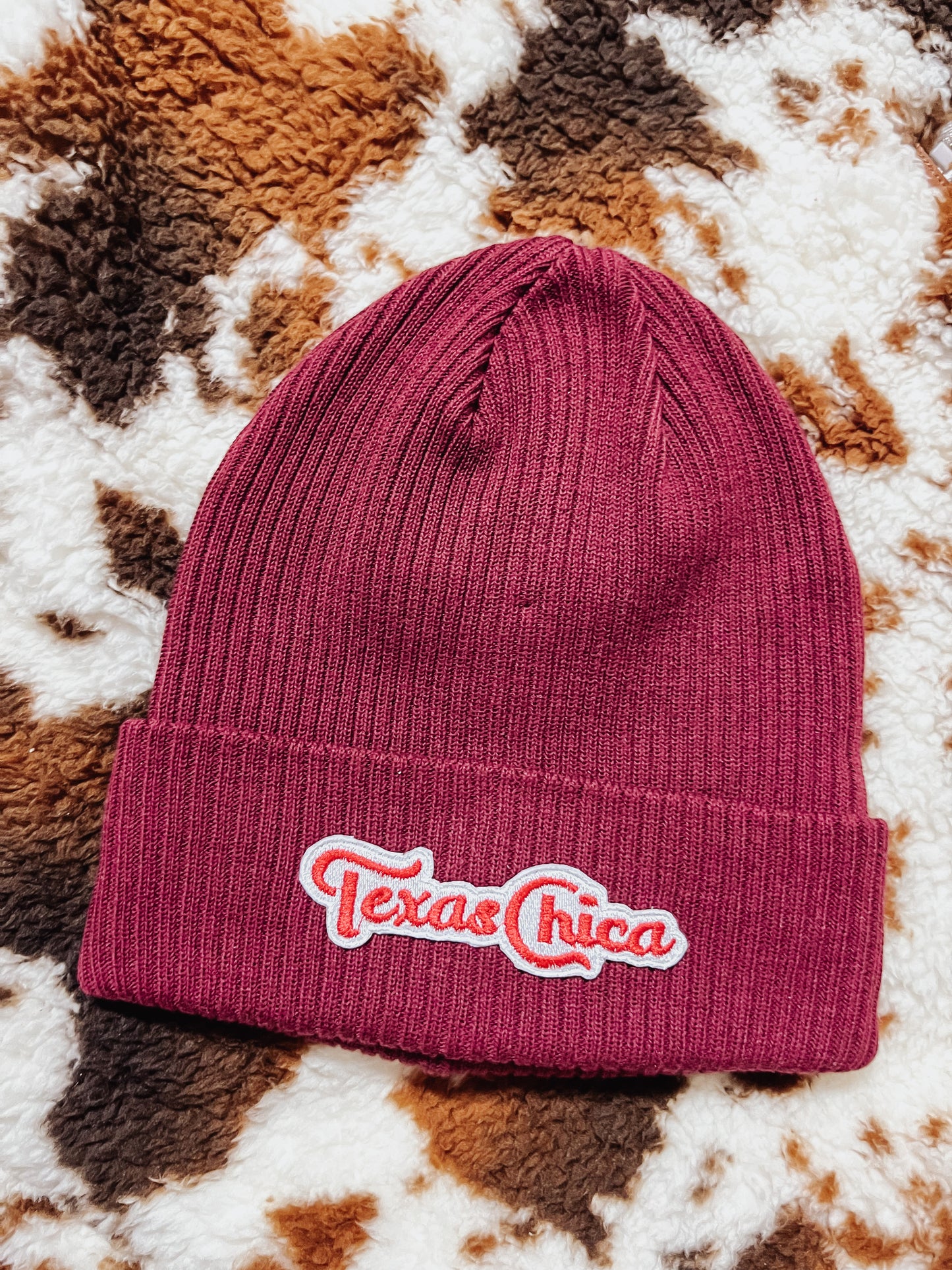 Texas Chica Burgundy Beanie