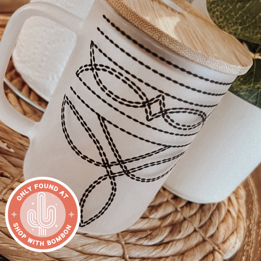 Boot Stich Glass mug with lid