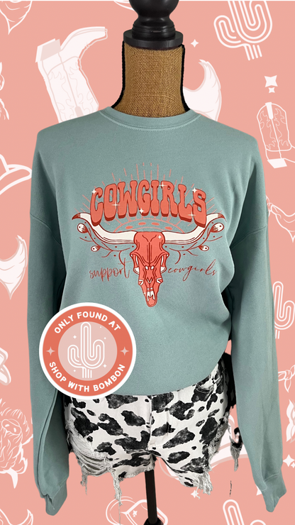 Cowgirls Support Cowgirls Crewneck in Dusty Blue