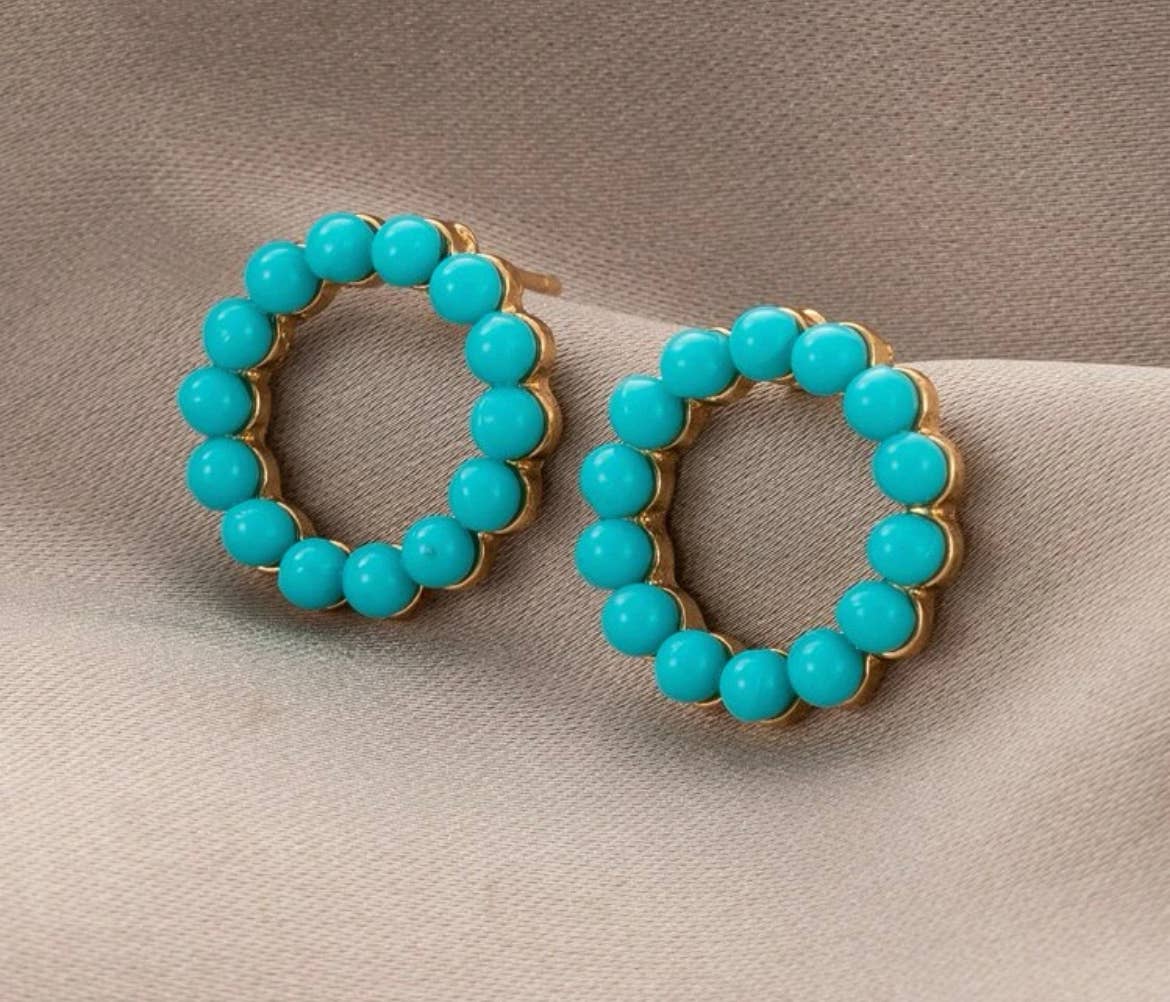 Turquoise and Gold Round Earrings