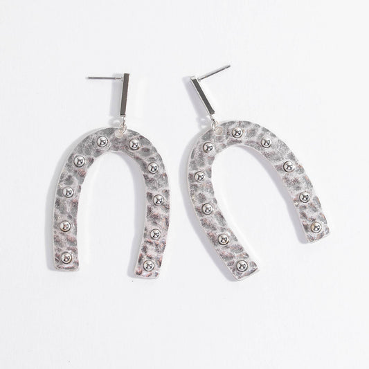 Arch Metal Bead Dagle Silver Earrings