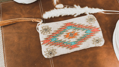 Aztec beaded wristlet