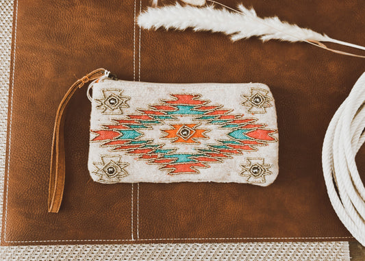 Aztec beaded wristlet